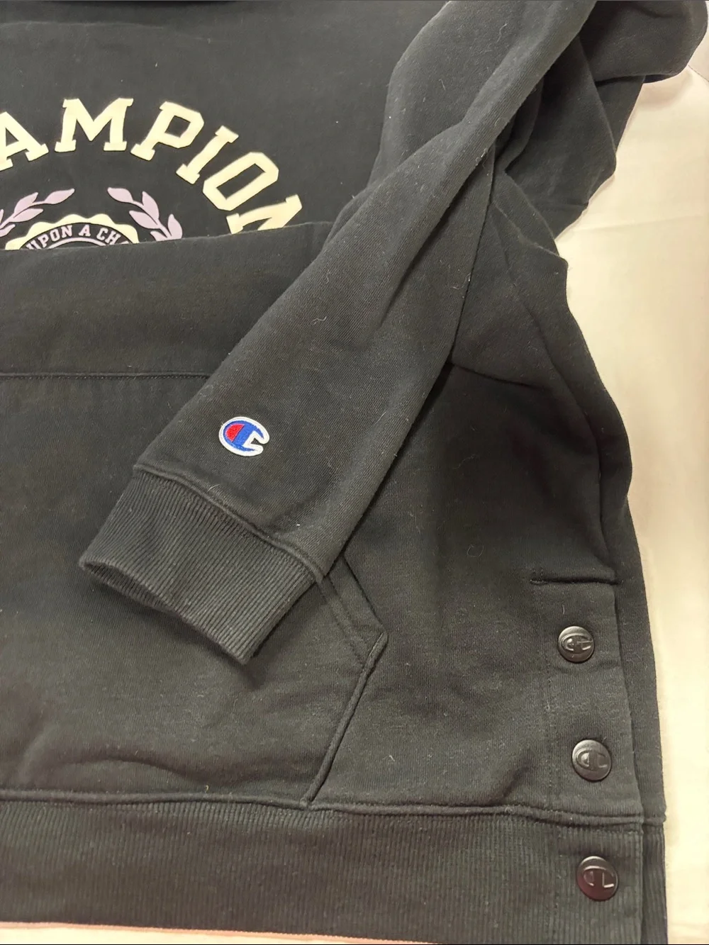 Champion Black Hoodie with Cream Logo and Lavender Laurel - Picture 5 of 6